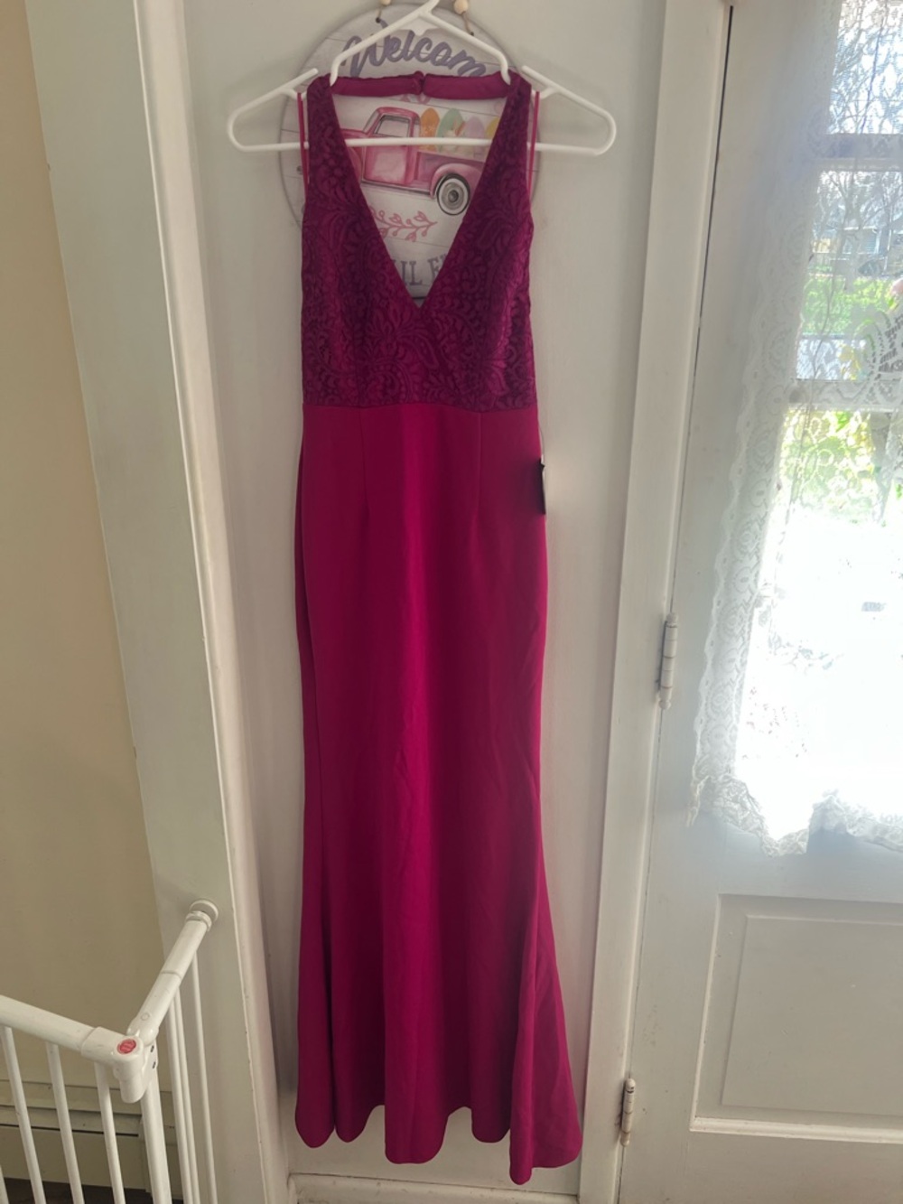 Lulu's Magenta Lace-Bodice Maxi Dress